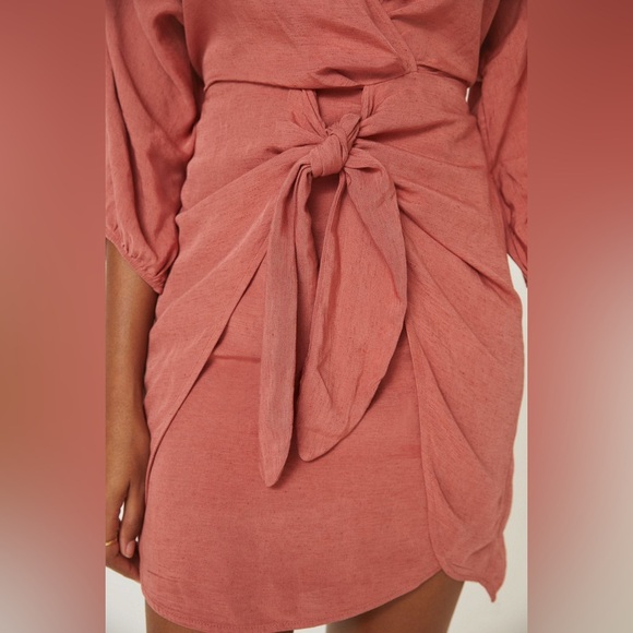 Tie front wrap mini dress rust pink - Picture 3 of 7